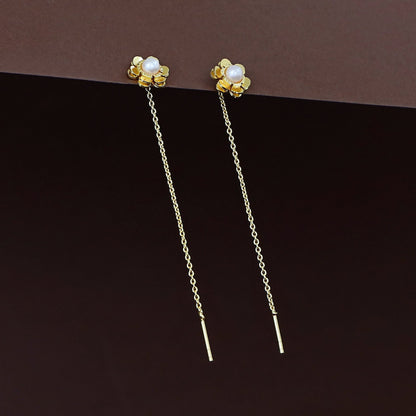 Golden Flower Pearl Earring